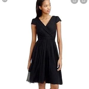 NWT J CREW Sz 4 Black MIRABELLE DRESS In Silk Chiffon Cap Sleeve
